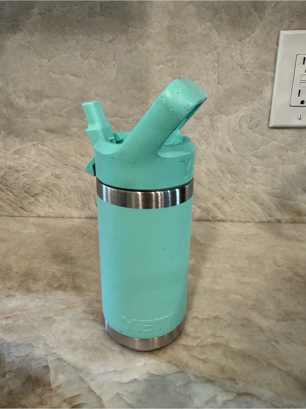 YETI Rambler Jr 12 oz Kids Water Bottle Aqua Mint Straw Cap